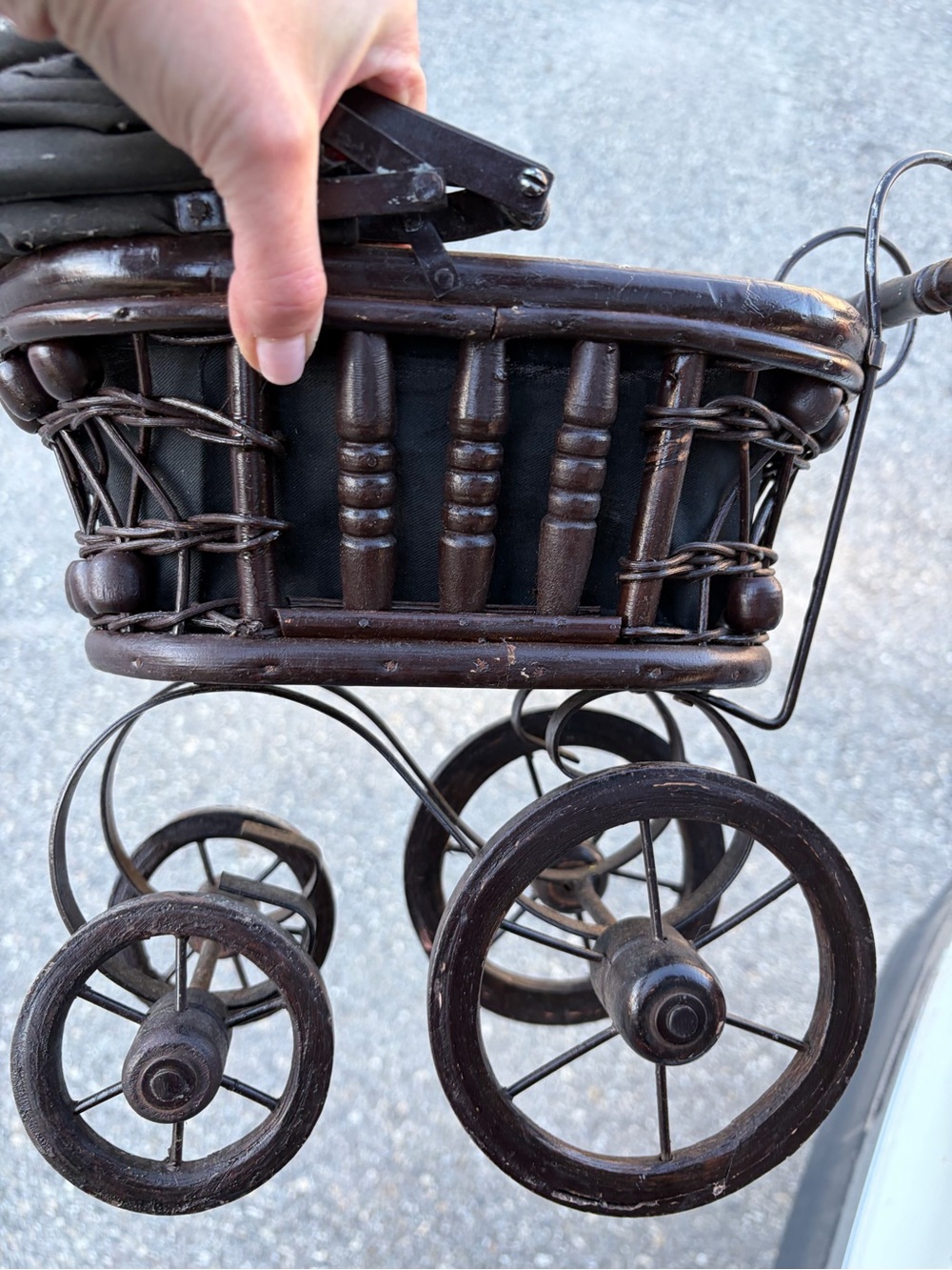 Vintage Style Dark Brown Wicker Baby Carriage Décor - Unknown Brand